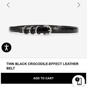 THIN BLACK CROCODILE-EFFECT LEATHER BELT